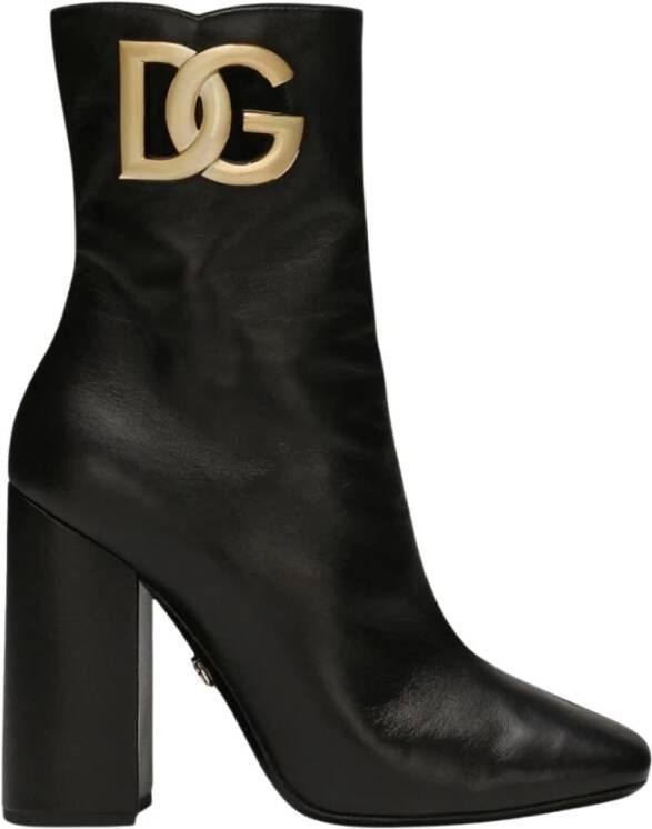 Dolce & Gabbana Zwarte Leren Laarzen met DG Logo Uitgesneden Black Dames