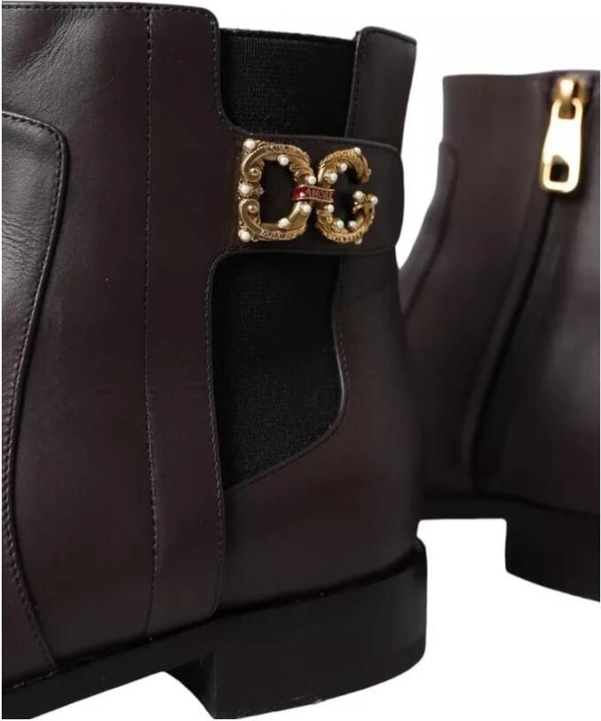 Dolce & Gabbana Bruine leren enkellaarzen met rits Brown Dames