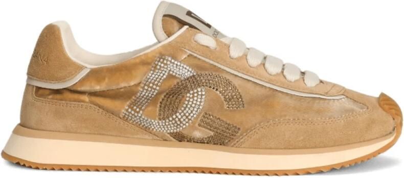 Dolce & Gabbana Beige Cushion Sneakers met Strass Versiering
