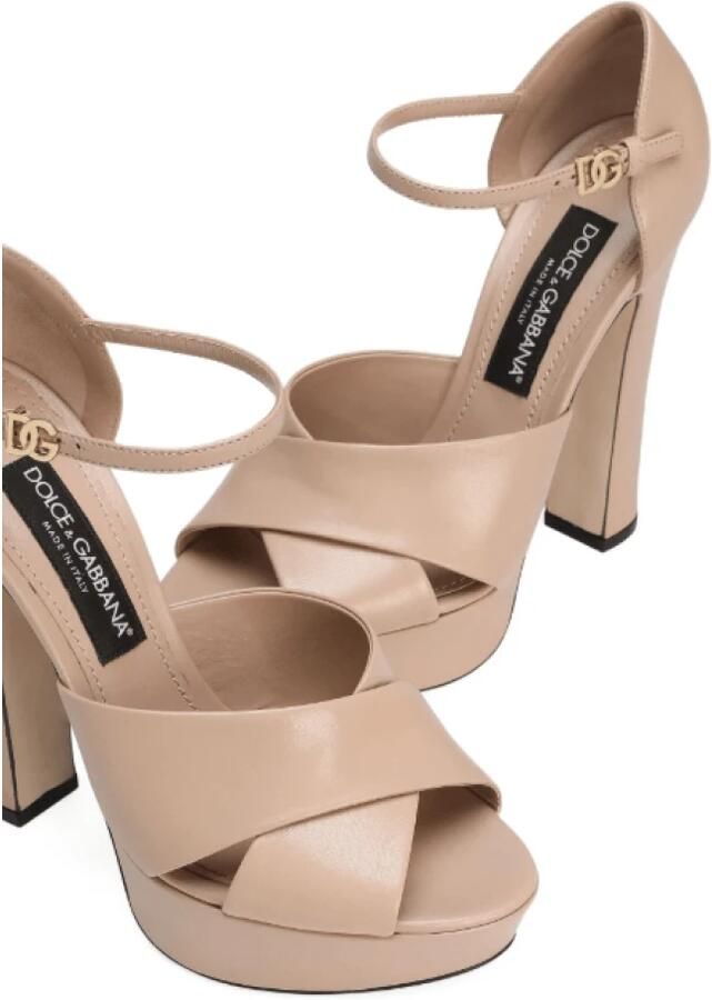 Dolce & Gabbana Beige Leren Plateau Sandalen met Blokhak