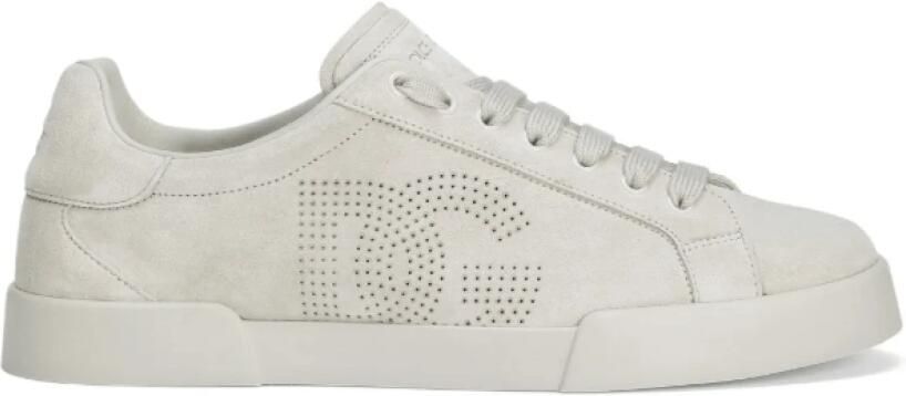 Dolce & Gabbana Beige Logo Sneakers met Veters en Platte Zool