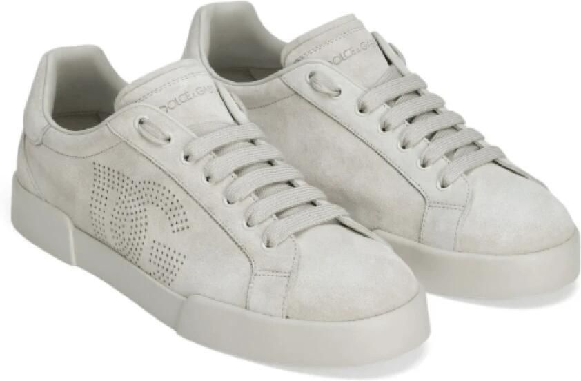 Dolce & Gabbana Beige Logo Sneakers Vetersluiting Platte Zool