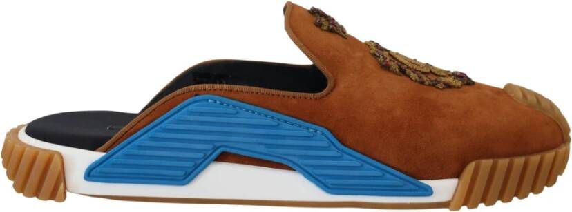 Dolce & Gabbana Beige Suède Kristal Slides Sandalen Platte NS1 Schoenen - Foto 3