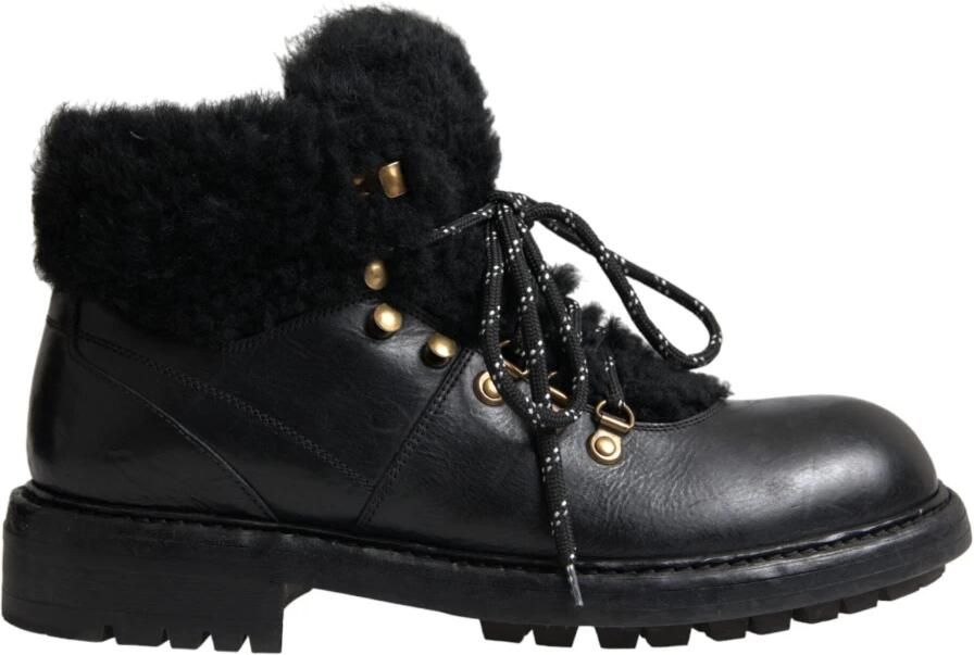 Dolce & Gabbana Zwarte Leren Shearling Laarzen Black Heren - Foto 5