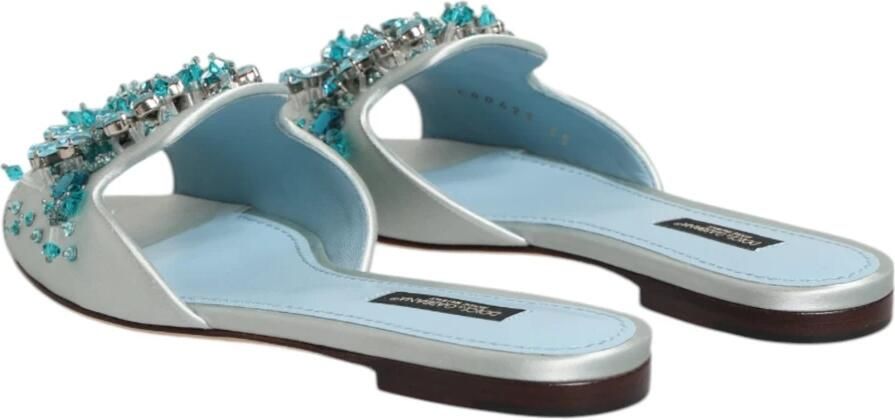 Dolce & Gabbana Blauw Zilver Kraal Versier Slide Sandalen