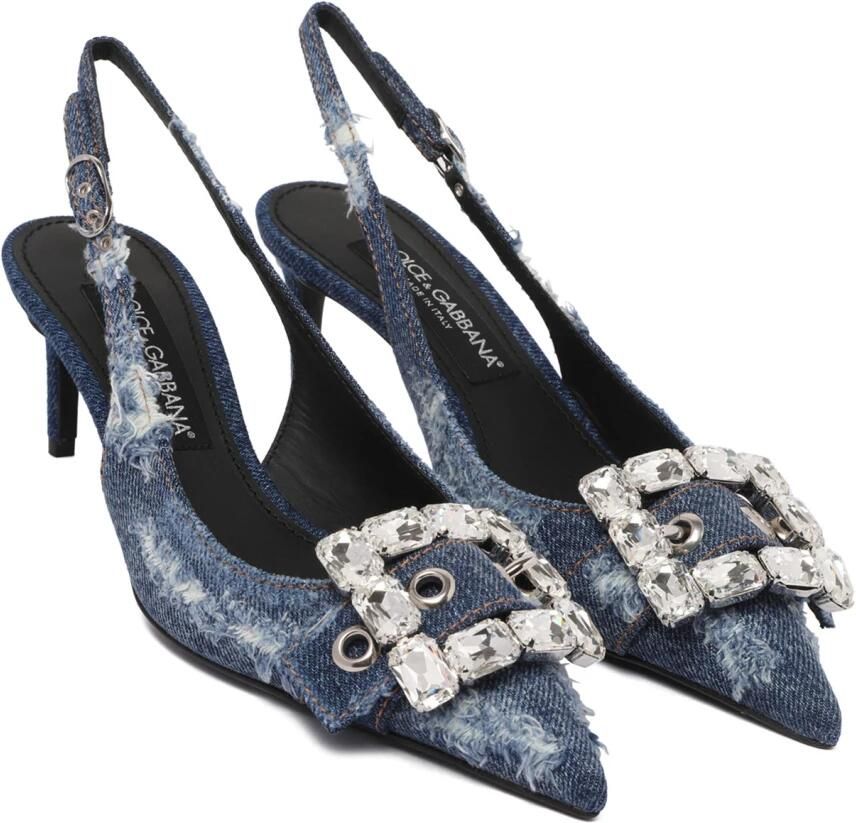 Dolce & Gabbana Blauwe Versleten Denim Pumps met Kristalversiering Blue Dames