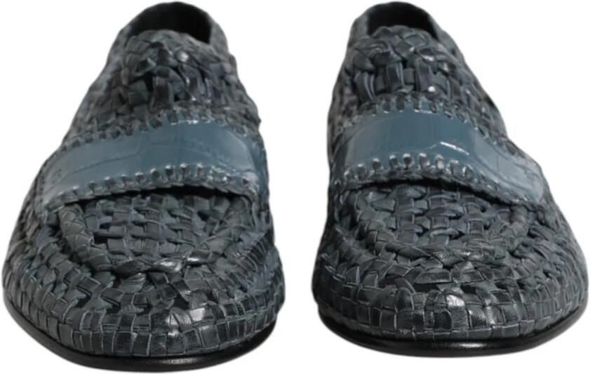 Dolce & Gabbana Blauwe geweven leren instappers - Foto 3