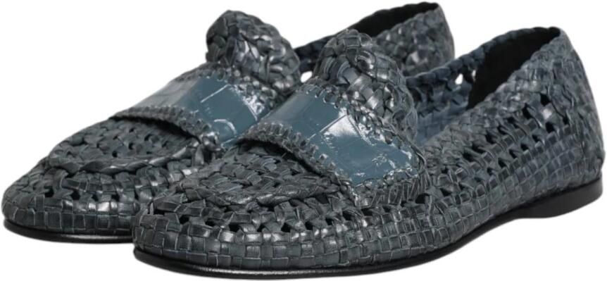 Dolce & Gabbana Blauwe geweven leren instappers - Foto 5