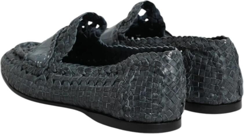 Dolce & Gabbana Blauwe geweven leren instappers - Foto 4