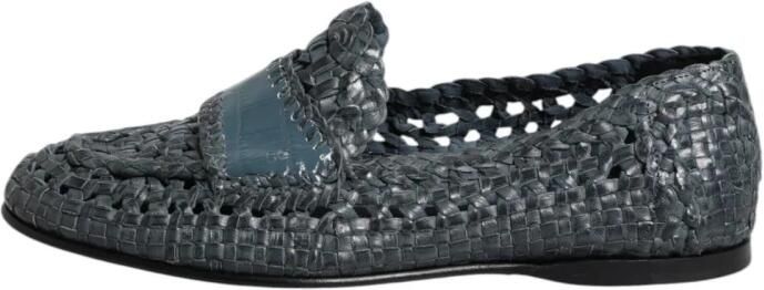 Dolce & Gabbana Blauwe geweven leren instappers - Foto 6
