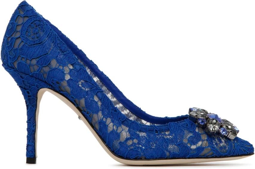 Dolce & Gabbana Elegante Kant Hakken met Juweelversiering Blue Dames - Foto 3