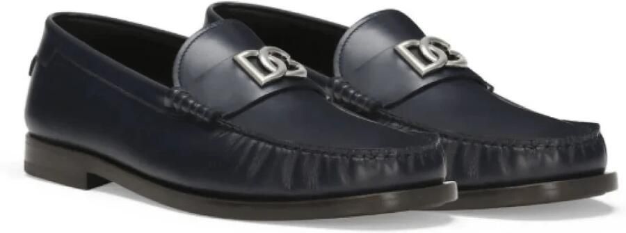 Dolce & Gabbana Leren Loafers met Logo Detail Blue Heren