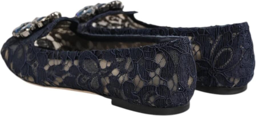 Dolce & Gabbana Blauwe Taormina Kant Kristal Platte Schoenen