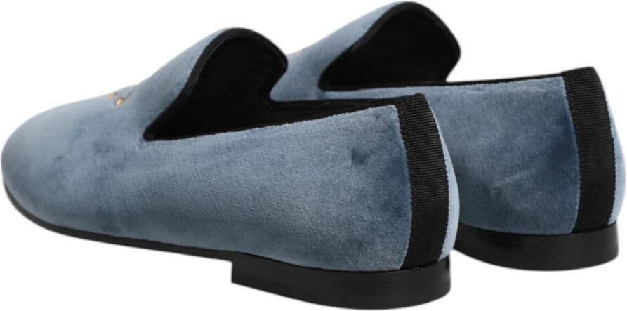 Dolce & Gabbana Blauwe Velvet DG Logo Loafers Schoenen