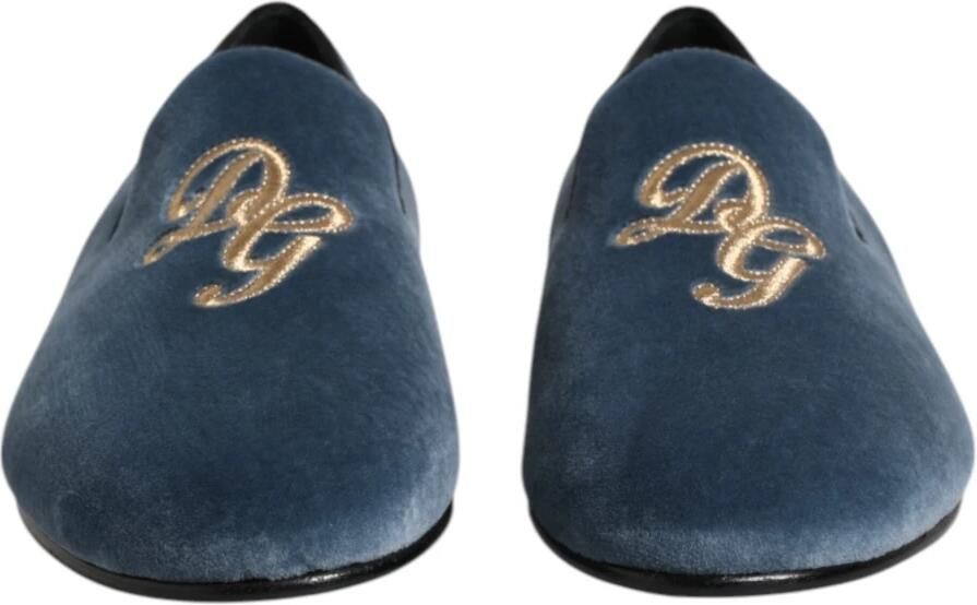 Dolce & Gabbana Blauwe Velvet DG Logo Loafers Schoenen