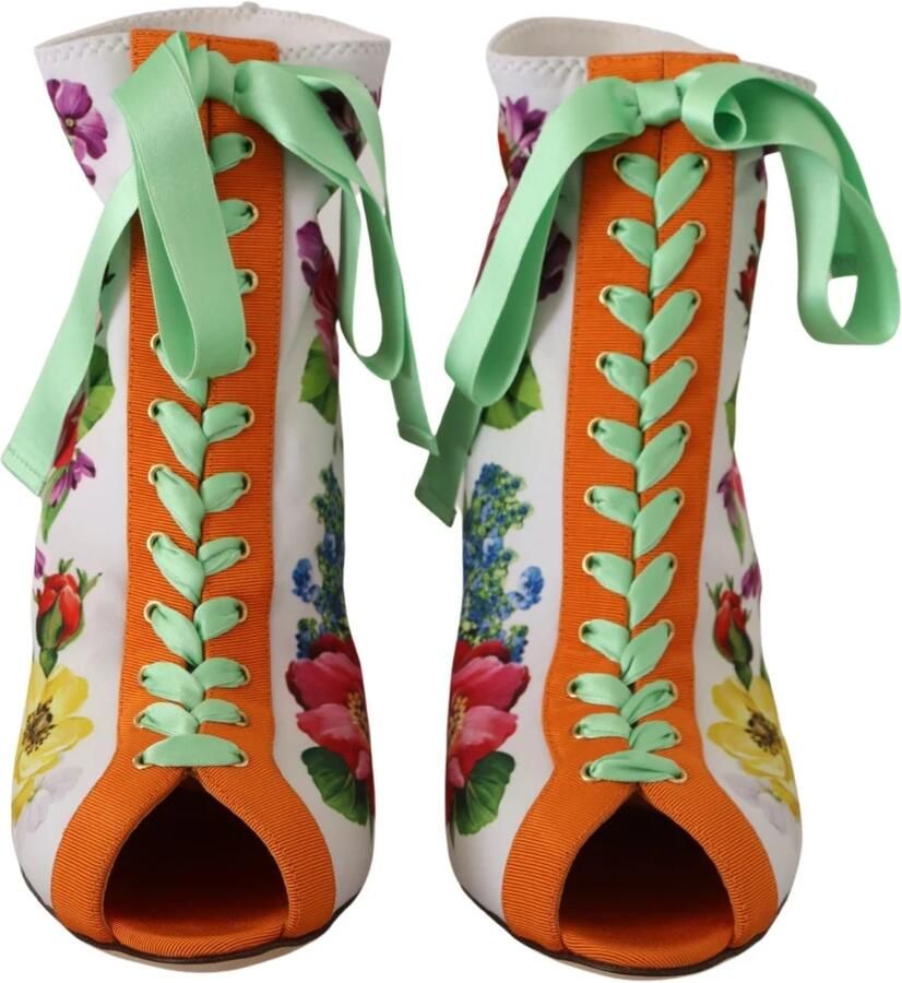 Dolce & Gabbana Witte Jersey Stretch Laarzen met Open Tenen en Hakken Multicolor Dames