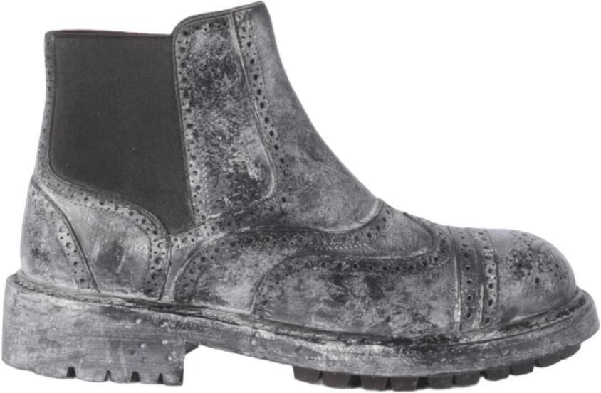 Dolce & Gabbana Zwarte Grijze Leren Enkellaarzen