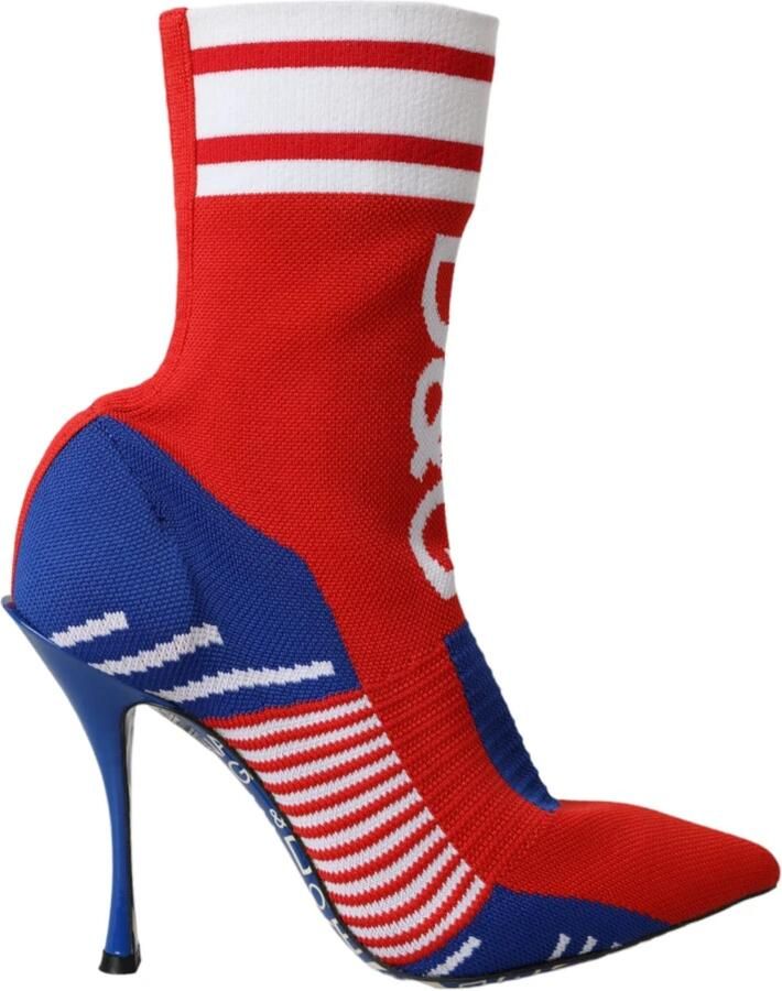 Dolce & Gabbana Rood Blauw Stretch Sok Stijl Korte Laarzen Logo Schoenen