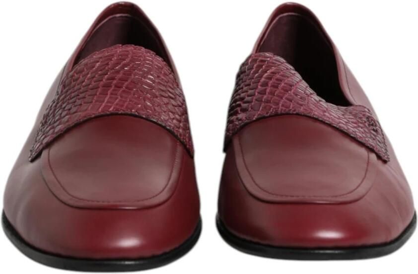 Dolce & Gabbana Bordeauxrode Leren Instapschoenen met Caiman Details