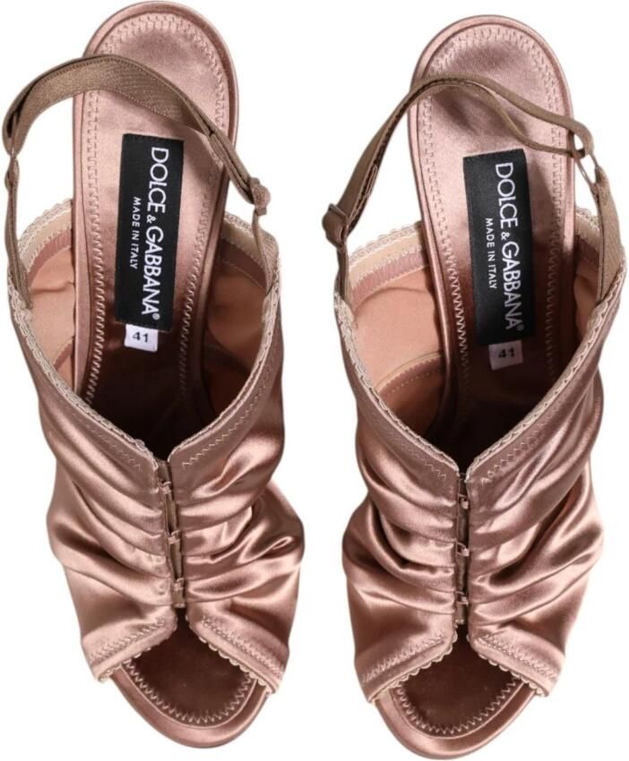 Dolce & Gabbana Bronzen Satijnen Gerimpelde Slingback Sandalen