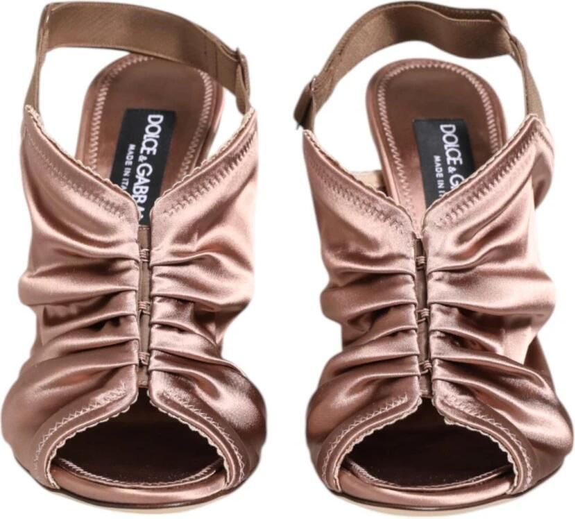 Dolce & Gabbana Bronzen Satijnen Gerimpelde Slingback Sandalen
