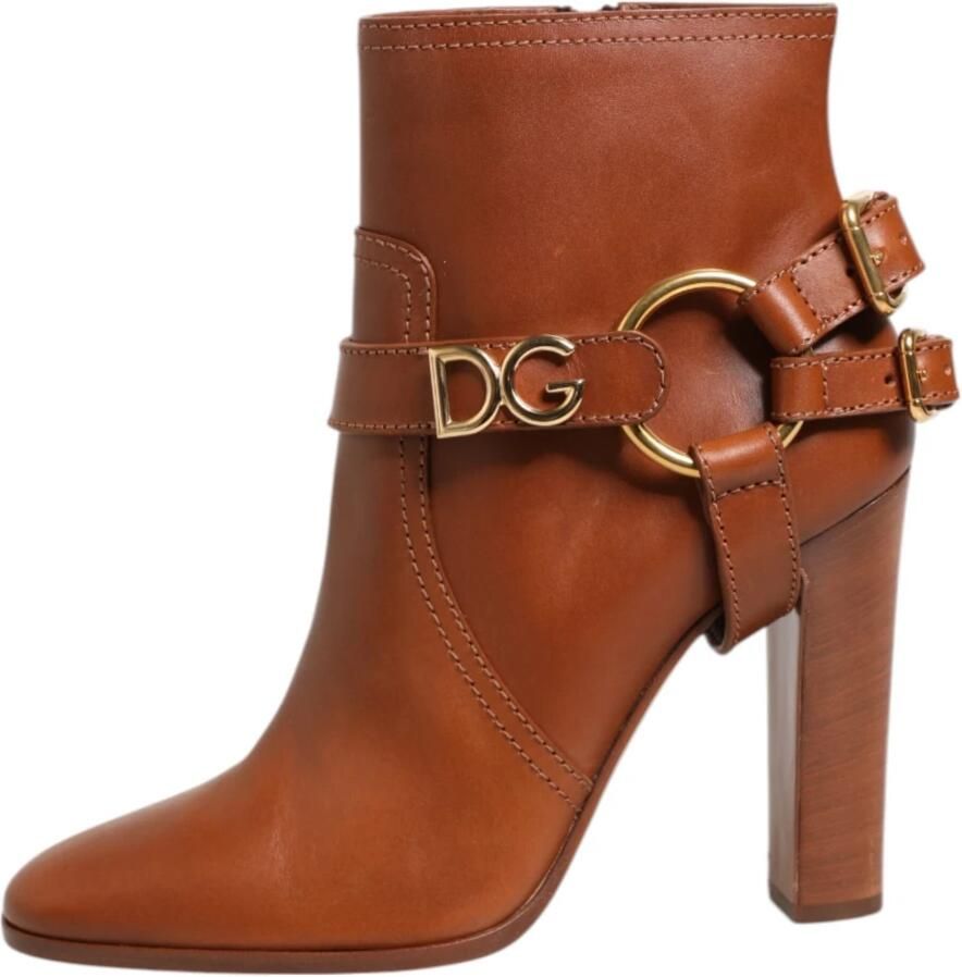 Dolce & Gabbana Bruin lederen DG-logo enkellaarsjes