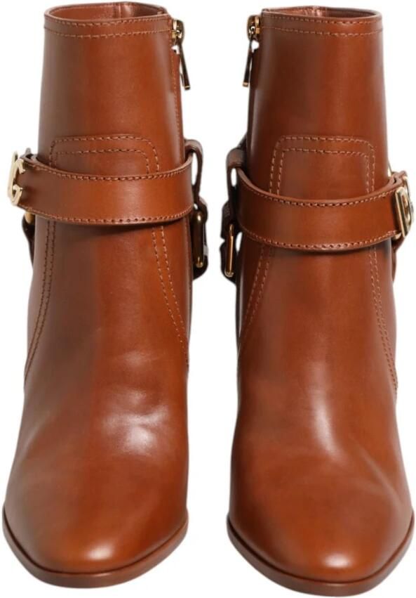 Dolce & Gabbana Bruin Leren Logo Gesp Enkellaarsjes