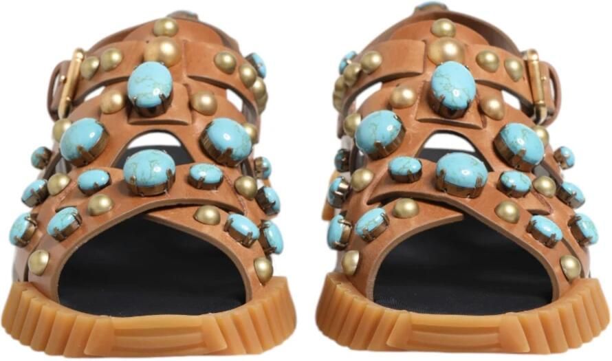 Dolce & Gabbana Bruin Leren Studs Slides Sandalen