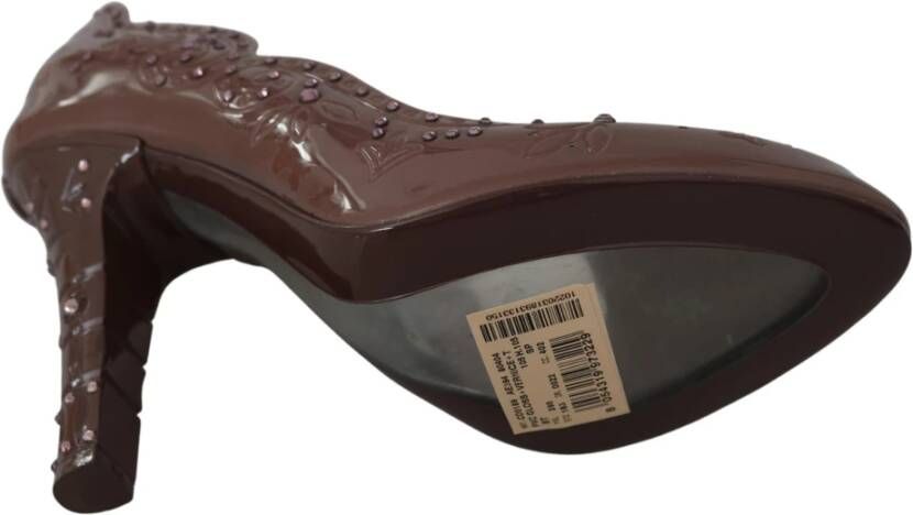 Dolce & Gabbana Bruine Bloemen Kristallen Cinderella Hakken Brown Dames - Foto 6