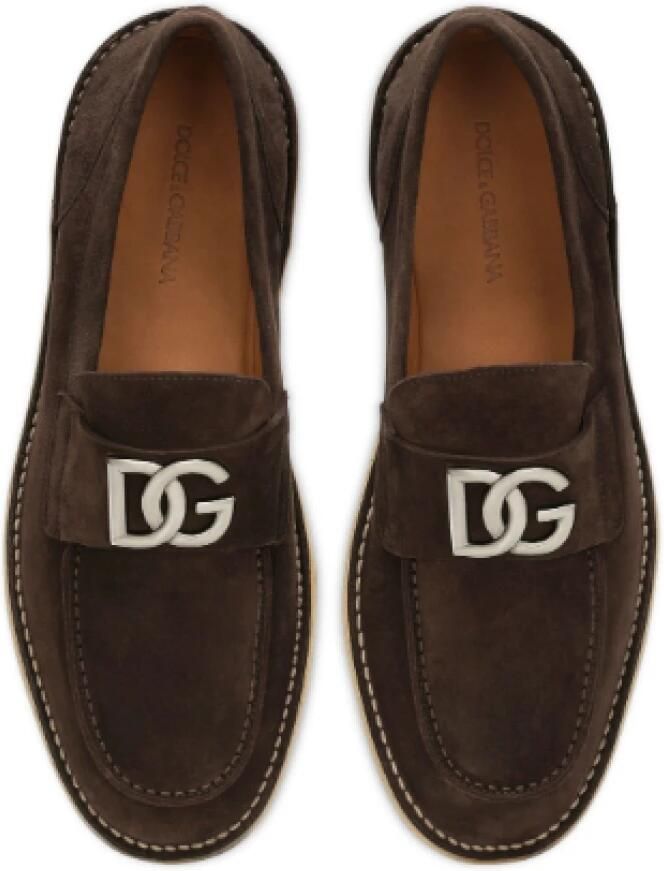 Dolce & Gabbana Bruine Suède Platte Schoenen met Logo
