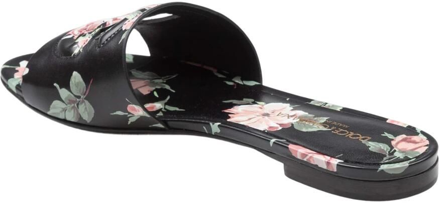 Dolce & Gabbana Kalfsleren Platte Slippers met Rozenprint - Foto 2