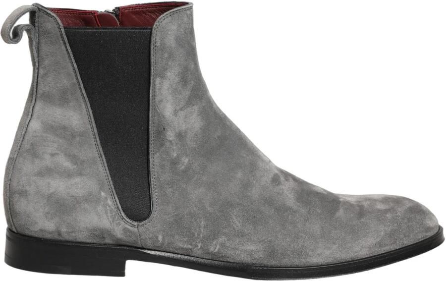 Dolce & Gabbana Grijze Leren Enkellaarzen met Rits Gray Heren