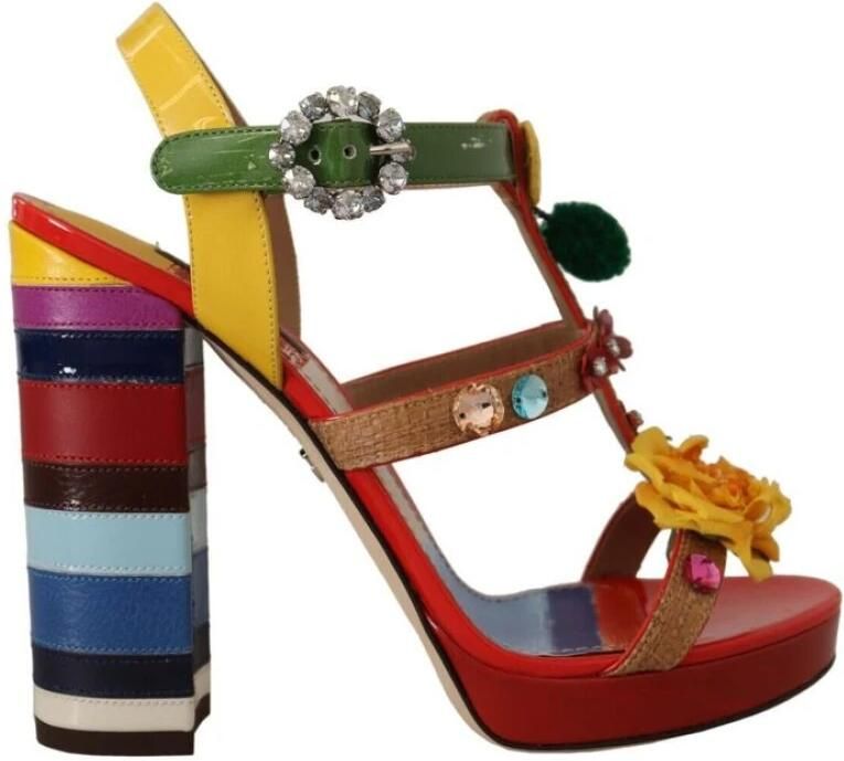 Dolce & Gabbana Multicolor Crystals Ankle Strap Heels Sandals Shoes Meerkleurig Dames