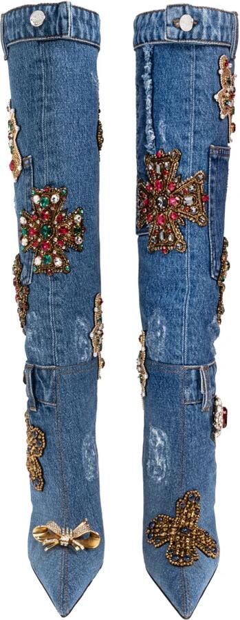 Dolce & Gabbana Denim Laarzen met Borduursel en Stenen - Foto 4