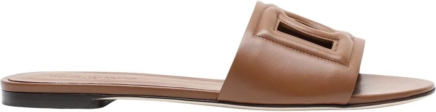 Dolce & Gabbana DG Logo Leather Flat Sandals