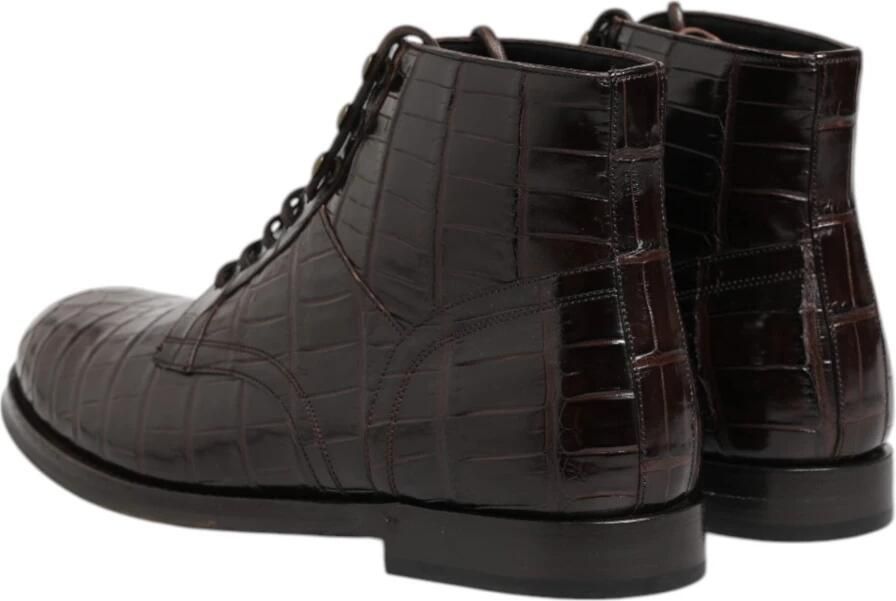Dolce & Gabbana Donkerbruine Krokodillenleren Veterschoenen