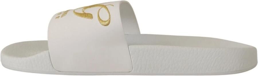 Dolce & Gabbana Elegante witte leren sandalen met gouden borduursel