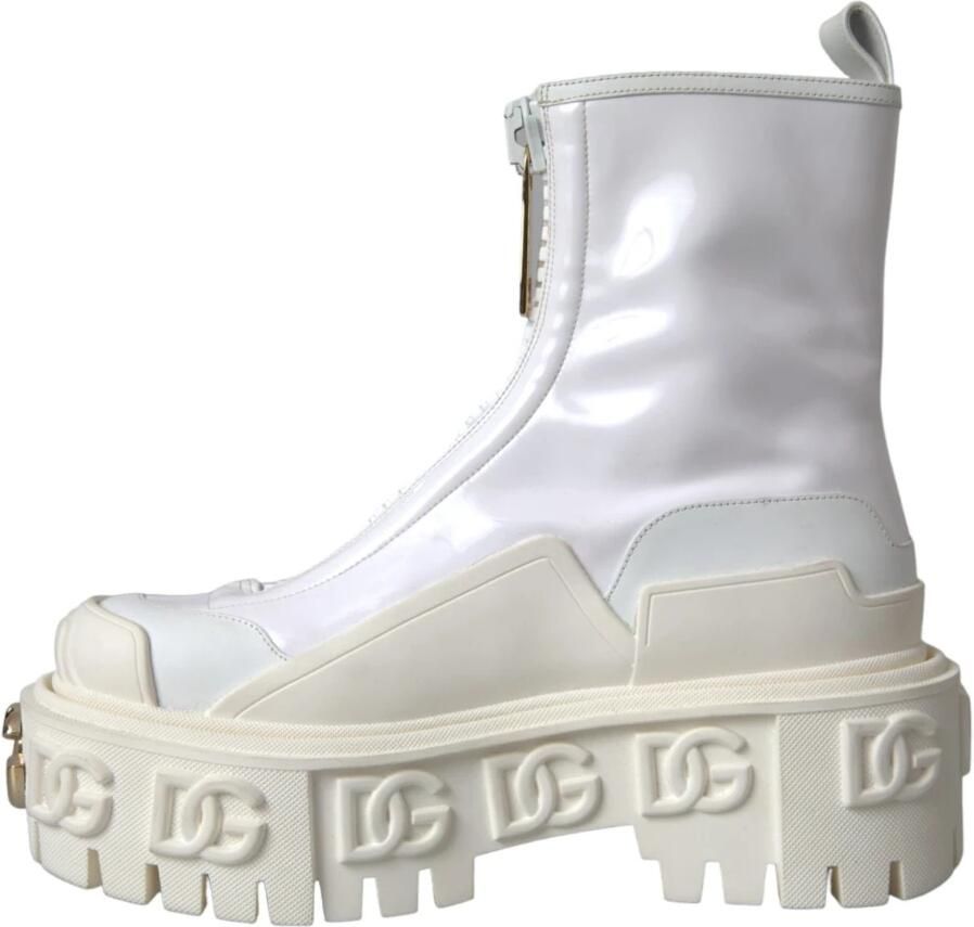 Dolce & Gabbana Witte Leren Rubber Enkellaarzen White Dames - Foto 4
