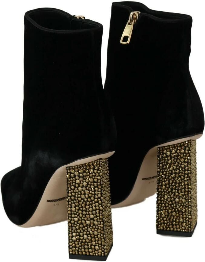 Dolce & Gabbana Kristallen Vierkante Hak Velvet Laarzen Black Dames - Foto 2