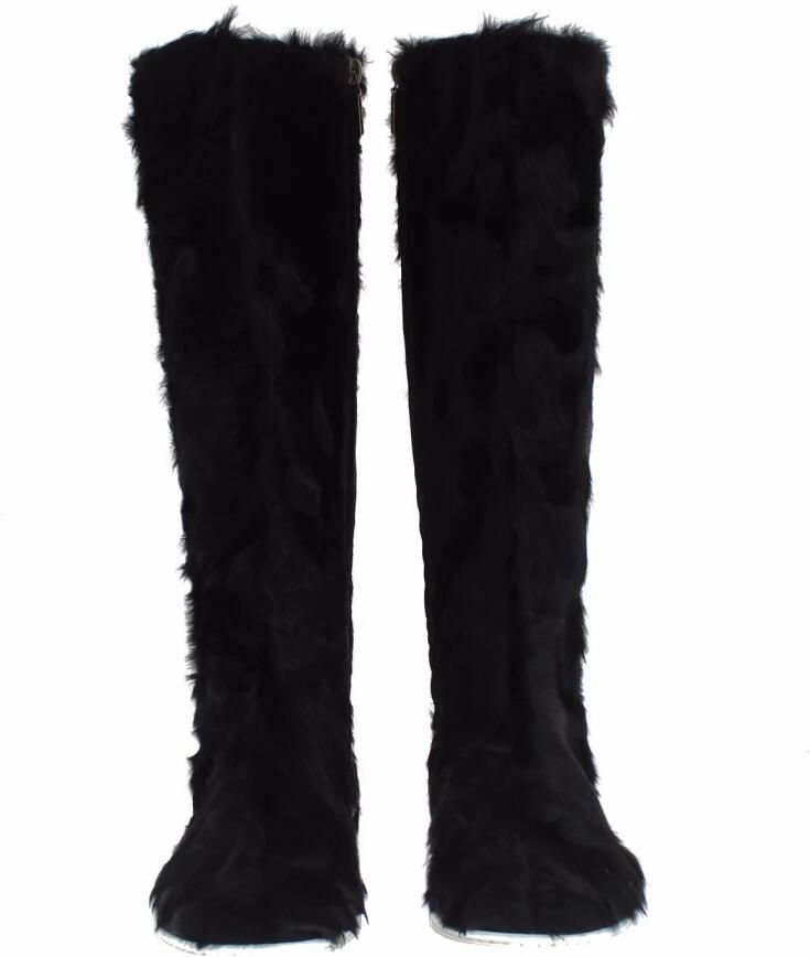 Dolce & Gabbana Zwarte Xiangao Lamsvacht Leren Laarzen Black Dames - Foto 4