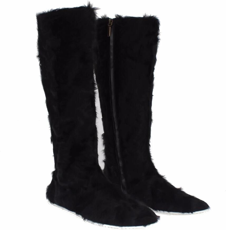 Dolce & Gabbana Zwarte Xiangao Lamsvacht Leren Laarzen Black Dames - Foto 2
