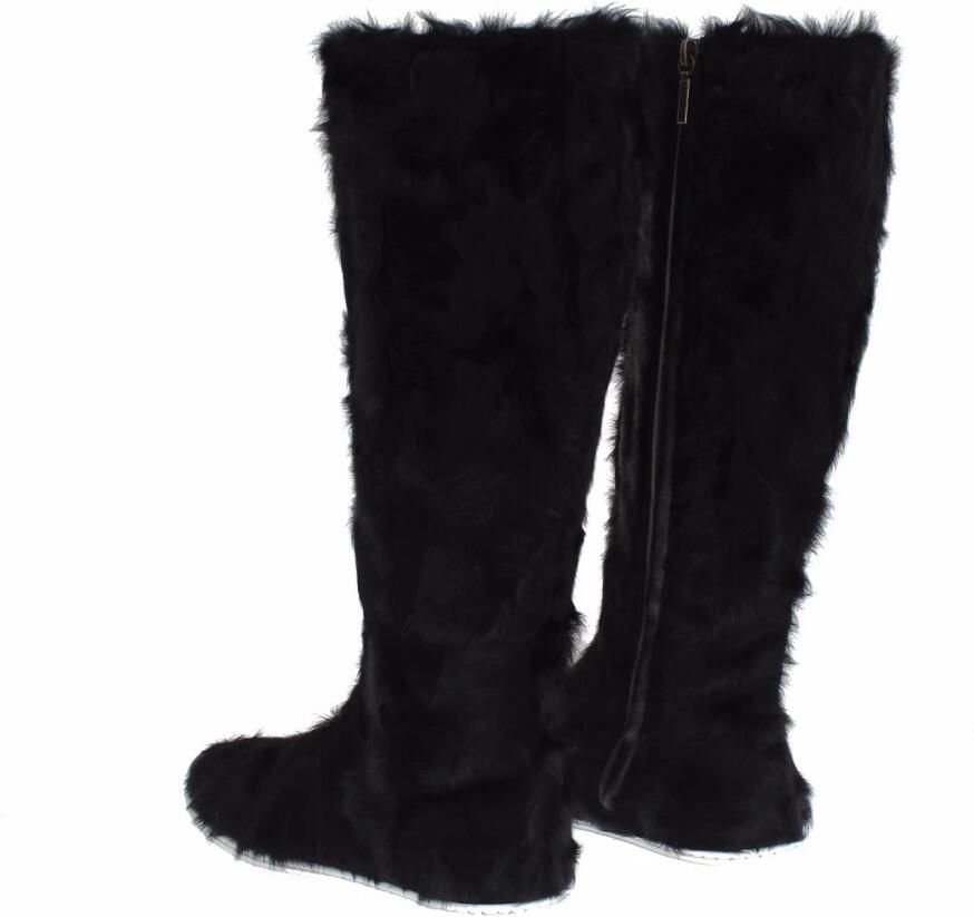 Dolce & Gabbana Zwarte Xiangao Lamsvacht Leren Laarzen Black Dames - Foto 3