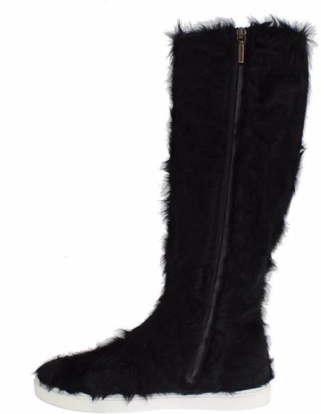 Dolce & Gabbana Zwarte Xiangao Lamsvacht Leren Laarzen Black Dames - Foto 6