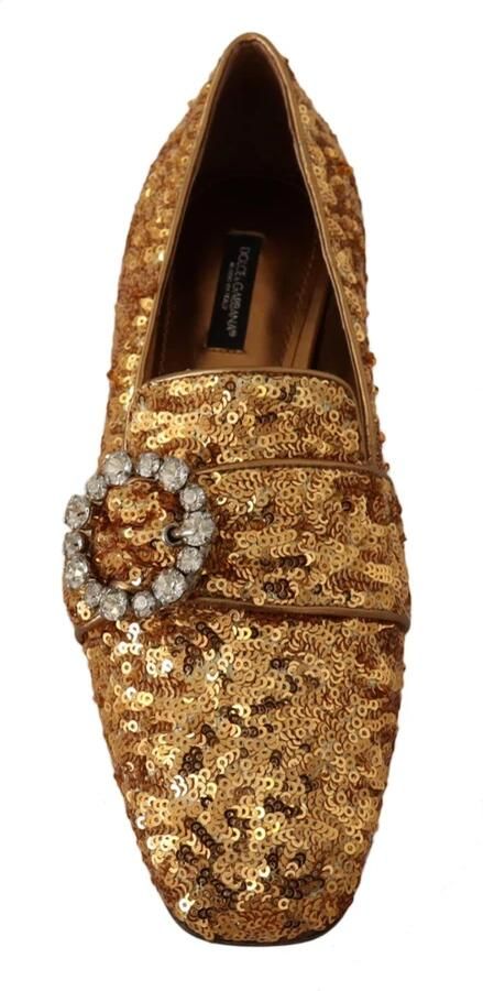 Dolce & Gabbana Sequin Loafer Crystal Detail Wo Gold Flat Shoes
