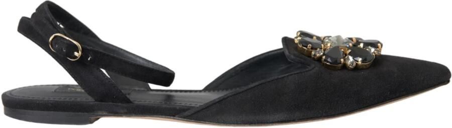 Dolce & Gabbana Zwarte leren kristallen slingback sandalen schoenen - Foto 3
