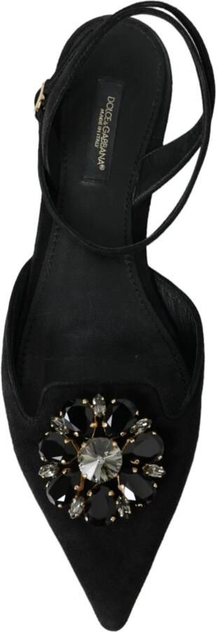 Dolce & Gabbana Zwarte leren kristallen slingback sandalen schoenen