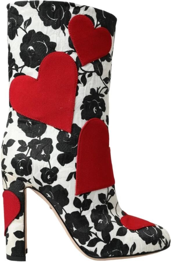 Dolce & Gabbana Witte Bloemen Harten Leren Hoge Laarzen Multicolor Dames