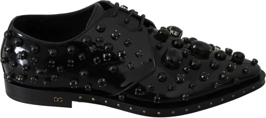 Dolce & Gabbana Zwarte Leren Kristallen Jurk Brogue Schoenen Black - Foto 3