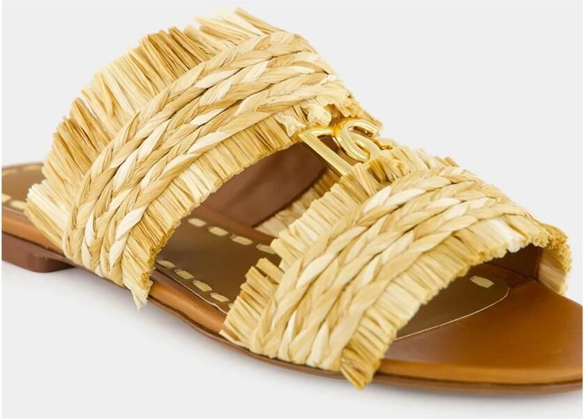 Dolce & Gabbana Gevlochten Raffia Flat Fringe Slippers - Foto 2