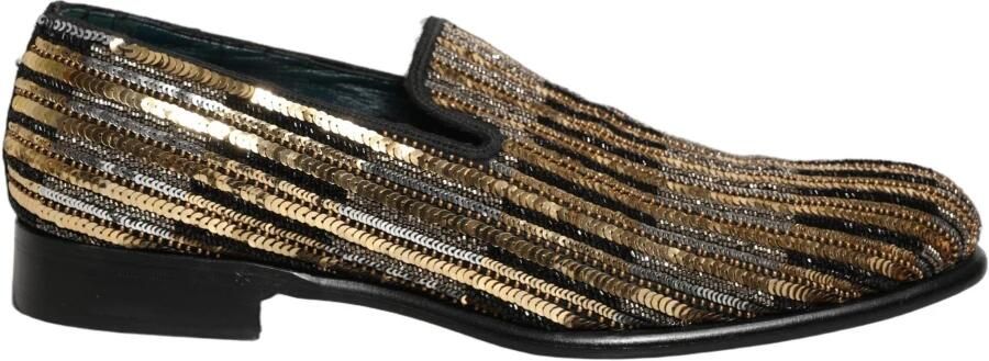 Dolce & Gabbana Gold Striped Sequin Embellished Loafer Schoenen
